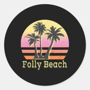 Folly Beach Retro Beach Gezinsvakantie Ronde Sticker