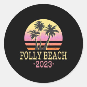 Folly Beach Retro Strand Gezinsvakantie Mannen Vro Ronde Sticker