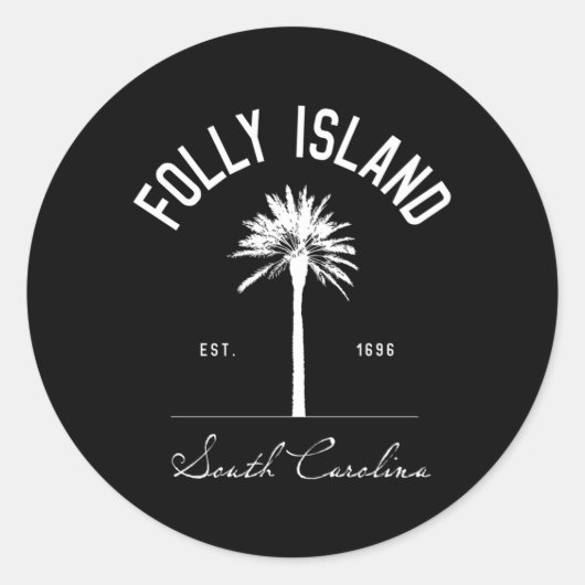 Folly Beach SC Park Palm Tree Folly Island Ronde Sticker (Voorkant)