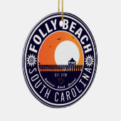 Folly Beach SC Souvenirs Retro Sunset Pier 60s Keramisch Ornament (Rechts)