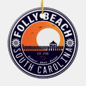 Folly Beach SC Souvenirs Retro Sunset Pier 60s Keramisch Ornament (Achterkant)