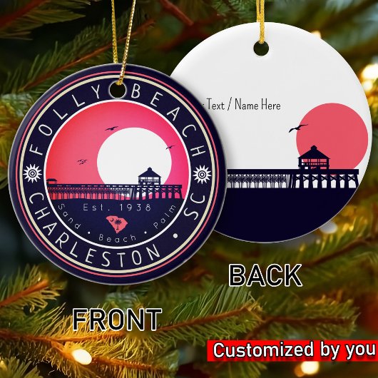 Folly Beach SC Souvenirs Retro Sunset Pier 60s Keramisch Ornament