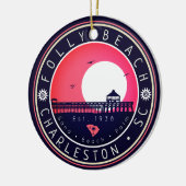 Folly Beach SC Souvenirs Retro Sunset Pier 60s Keramisch Ornament (Links)