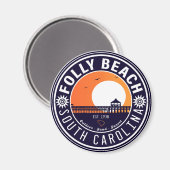 Folly Beach SC Souvenirs Retro Sunset Pier 60s Magneet (Voorkant / Achterkant)
