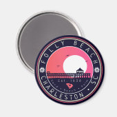 Folly Beach SC Souvenirs Retro Sunset Pier 60s Magneet (Voorkant / Achterkant)