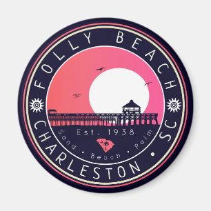 Folly Beach SC Souvenirs Retro Sunset Pier 60s Magneet