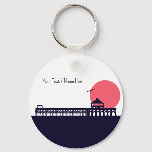 Folly Beach SC Souvenirs Retro Sunset Pier 60s Sleutelhanger (Achterkant)