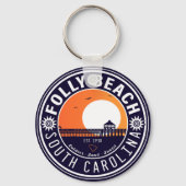 Folly Beach SC Souvenirs Retro Sunset Pier 60s Sleutelhanger (Voorkant)