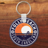 Folly Beach SC Souvenirs Retro Sunset Pier 60s Sleutelhanger (Achterkant)