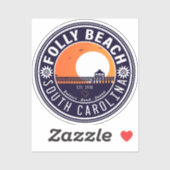 Folly Beach SC Souvenirs Retro Sunset Pier 60s Sticker (Vel)