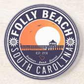 Folly Beach SC Souvenirs Retro Sunset Pier 60s Zandsteen Onderzetter (Voorkant)