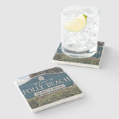 Folly Beach Sign, Marble Stone Onderzetter. Stenen Onderzetter (Zijkant)