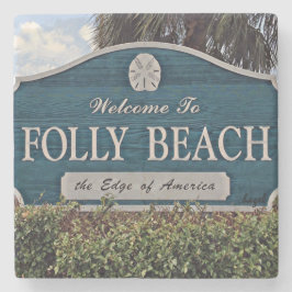 Folly Beach Sign, Marble Stone Onderzetter. Stenen Onderzetter