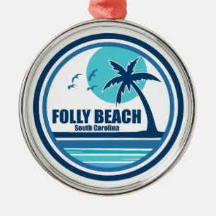 Folly Beach South Carolina Palmboom Vogels Metalen Ornament