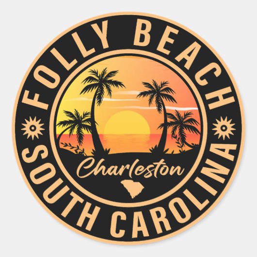 Folly Beach South Carolina Retro Souvenirs Ronde Sticker (Voorkant)