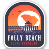 Folly Beach South Carolina Retro Souvenirs Sticker (Voorkant)