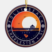 Folly Beach South Carolina Retro Sunset Souvenir Keramisch Ornament (Voorkant)