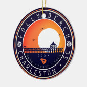Folly Beach South Carolina Retro Sunset Souvenir Keramisch Ornament (Links)