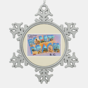 Folly Beach South Carolina SC Old Briefkaart Tin Sneeuwvlok Ornament