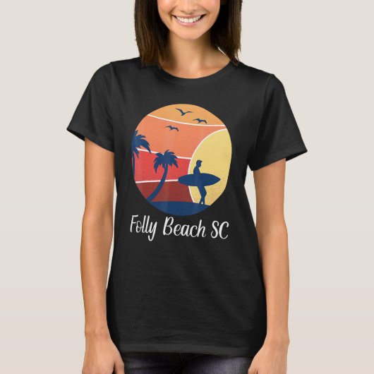 Folly Beach South Carolina SC Surfing Surfer Vinta T-shirt (Voorkant)