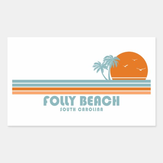 Folly Beach South Carolina Sun Palm Trees Rechthoekige Sticker (Voorkant)