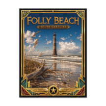 Folly Beach South Carolina Vintage Art Deco Goud