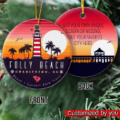 Folly Beach vuurtoren SC Retro Sunset Souvenirs Keramisch Ornament