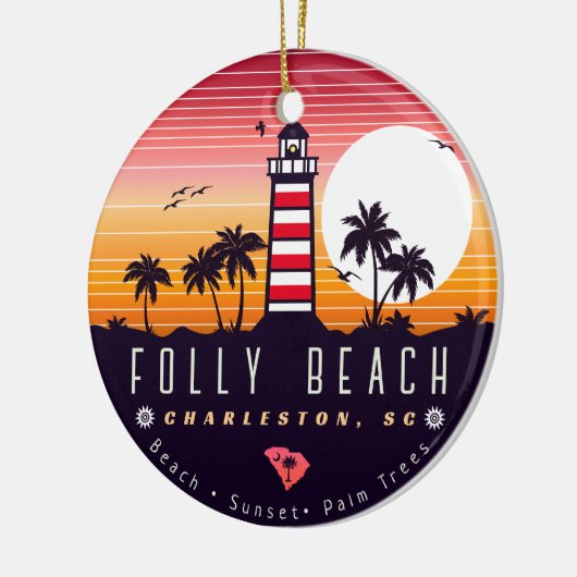 Folly Beach vuurtoren SC Retro Sunset Souvenirs Keramisch Ornament (Links)