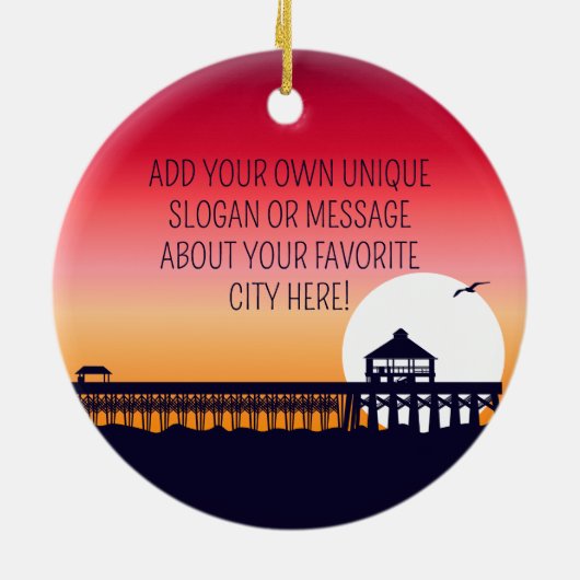 Folly Beach vuurtoren SC Retro Sunset Souvenirs Keramisch Ornament (Achterkant)