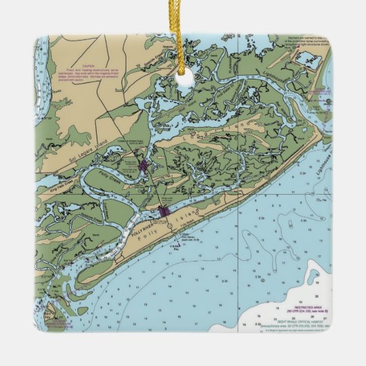 Folly Island South Carolina Chart Keramisch Ornament (Voorkant)