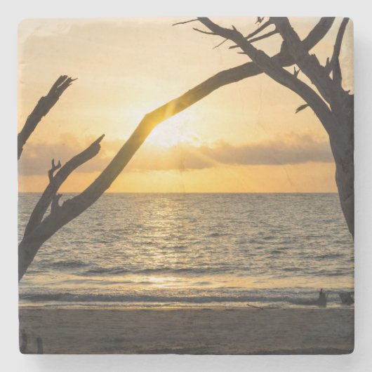 Folly Sunrise Tree Silhouette Stenen Onderzetter (Voorkant)