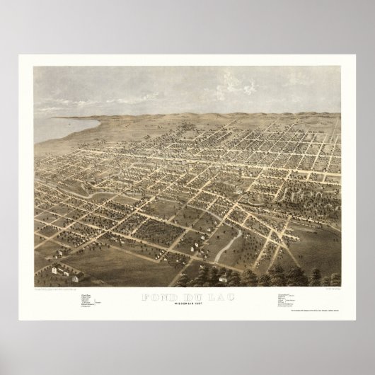 Fond Du Lac, WI Panoramic Map - 1867 Poster (Voorkant)
