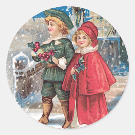 Fond Kerstmis Groet Kaart Ronde Sticker (Voorkant)