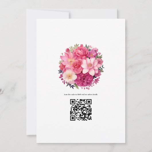 Fondant roze bloemenbruiloft kaart (Achterkant)