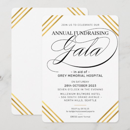 FONDSENWERVING GALA elegant evenement fancy gouden Kaart (Voorkant / Achterkant)