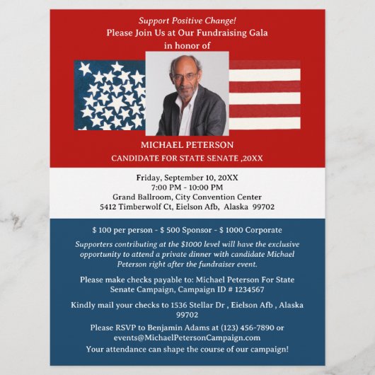 Fondsenwervingsevenement voor politieke campagne flyer (Voorkant)