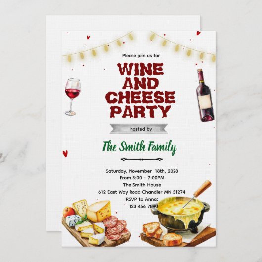 Fondue cheese wine party invitation kaart (Voorkant / Achterkant)