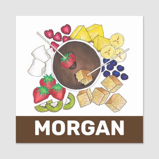 Fondue Fruit Cake Berries Marshmallow Dessert Food Naamplaatje (Voorkant)