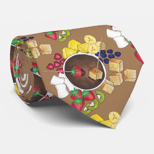 Fondue Fruit Cake Berries Marshmallow Dessert Food Stropdas (Opgerold)