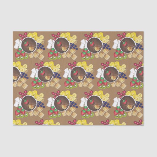 Fondue Fruit Cake Berries Marshmallow Dessert Food Tissuepapier (Voorkant)