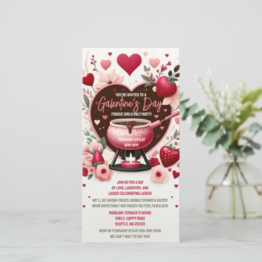 Fondue Galentine's Day Party Digitale Uitnodiging (Staand voorkant)