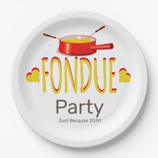 Fondue harten en pot - party papieren bordje (Voorkant)