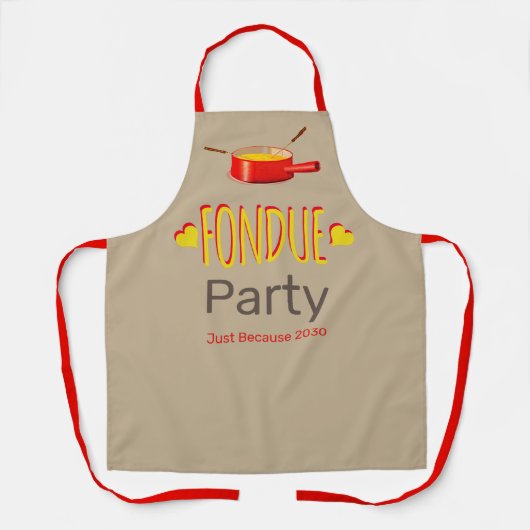 Fondue harten en pot - party schort (Voorkant)
