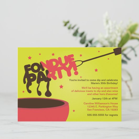 Fondue Party Invitation - Chocolade Kaart (Staand voorkant)