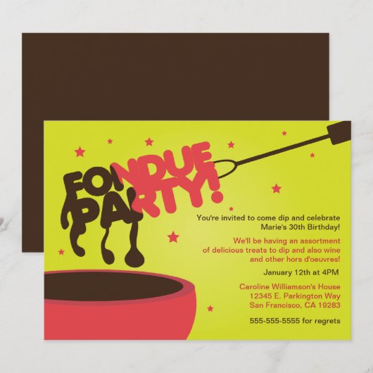 Fondue Party Invitation - Chocolade Kaart (Voorkant / Achterkant)