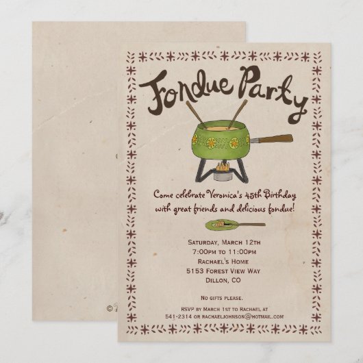 Fondue Party-uitnodiging Kaart (Voorkant / Achterkant)