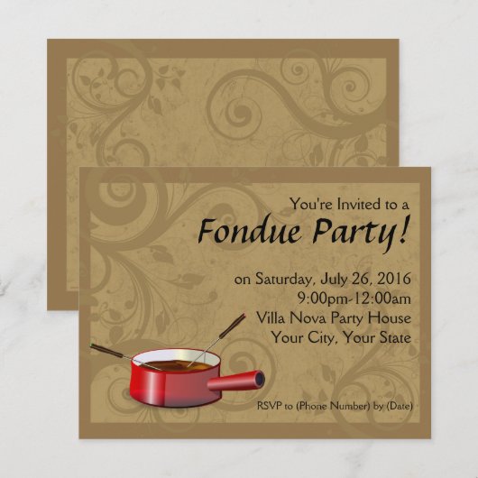 Fondue Party Uitnodigingen - Chocolade (Voorkant / Achterkant)