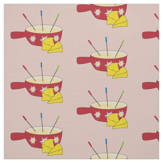Fondue Pot and Swiss Cheese Doodle Fabric Stof (Swatch)