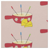 Fondue Pot and Swiss Cheese Doodle Fabric Stof (Close Up)