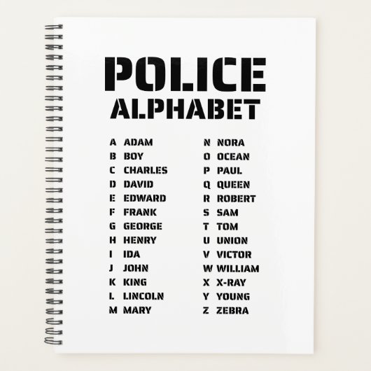 Fonetic Alphabet Politie Spiraal Planner (Voorkant)